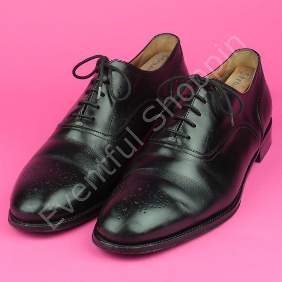 Bruno Magli Shoes Mens 13 Black Leather Medallion Toe Balmoral Oxford Calf Arno - Picture 1 of 9